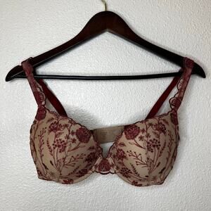 Soma Wildflower Embroidered Push Up Bra in Paint The Town Red Nude NEW 34D
